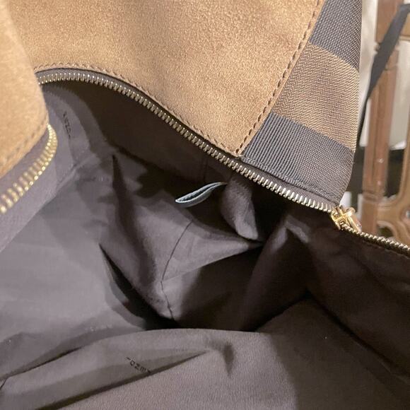 Fendi Foresta Boston Pequin Striped Suede & Leather Box Tote Satchel Bag - Picture 12 of 16